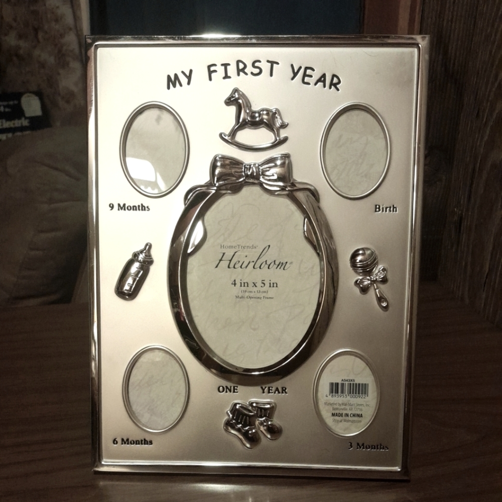 My First Year, 5 Baby Picture Frame Silver, Freestand or Wall Mount
